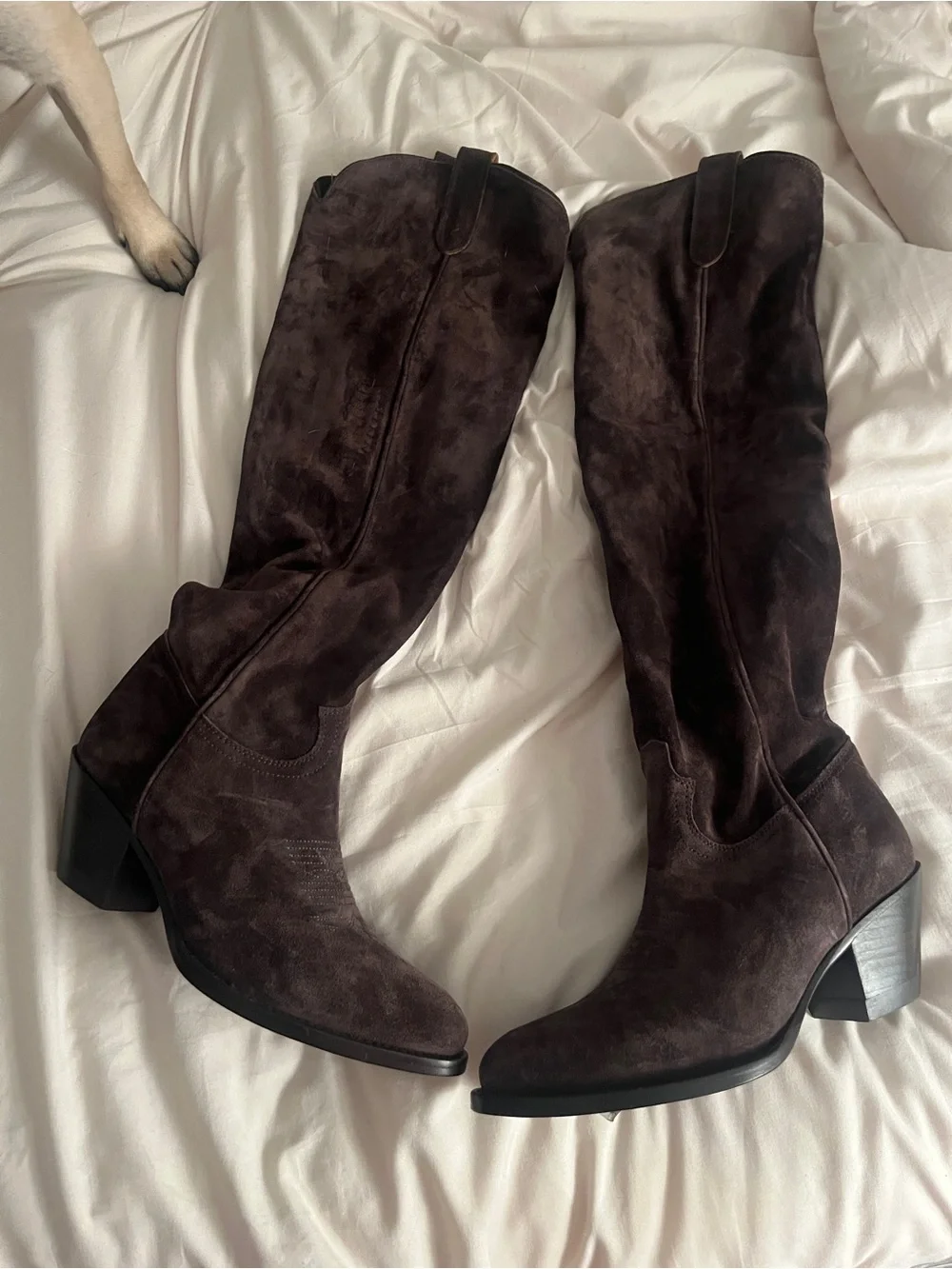 Suede Tall Western Boot in tobacco